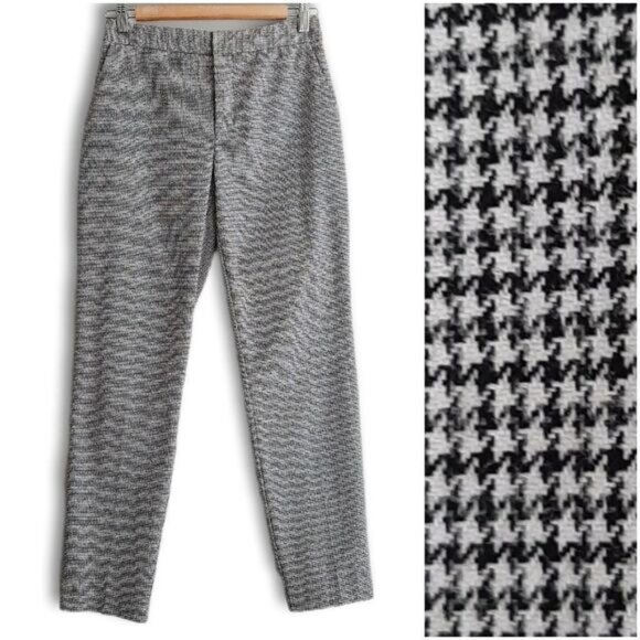 ZARA | Houndstooth Slim Leg Ankle Crop Trousers B&W Houndstooth Sz 4 - Picture 1 of 13
